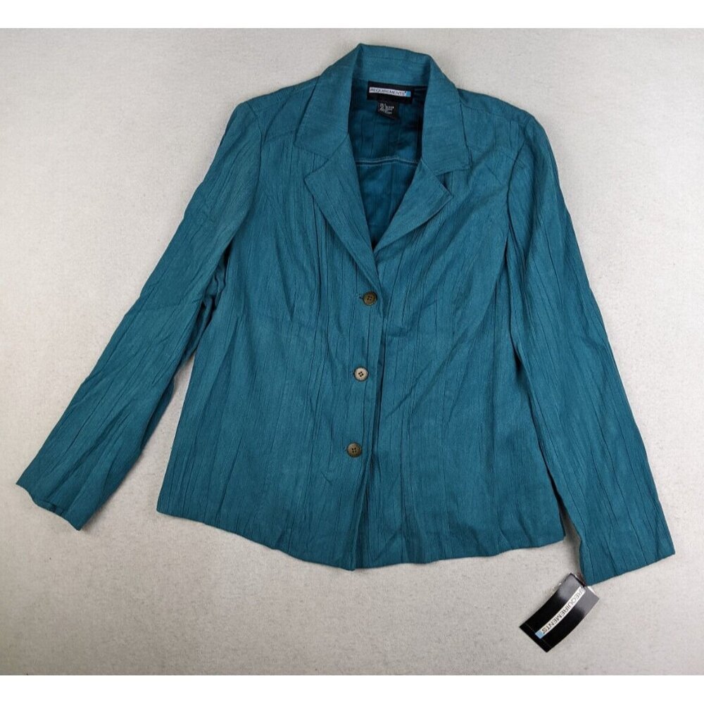 Requirements Women's Top Blue-Green Soft Microfiber Long Sleeve Button-up Size L